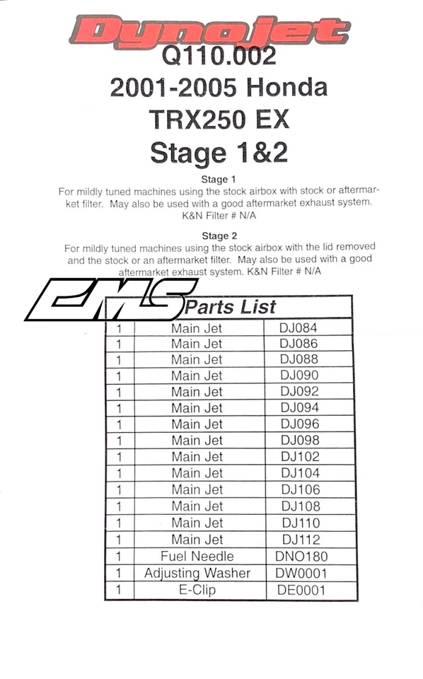 Kit de carburador Jet ATV etapa 1 y 2 Honda Quad 2001-2005 TRX 250 EX Sportrax  Foto 2 de 2