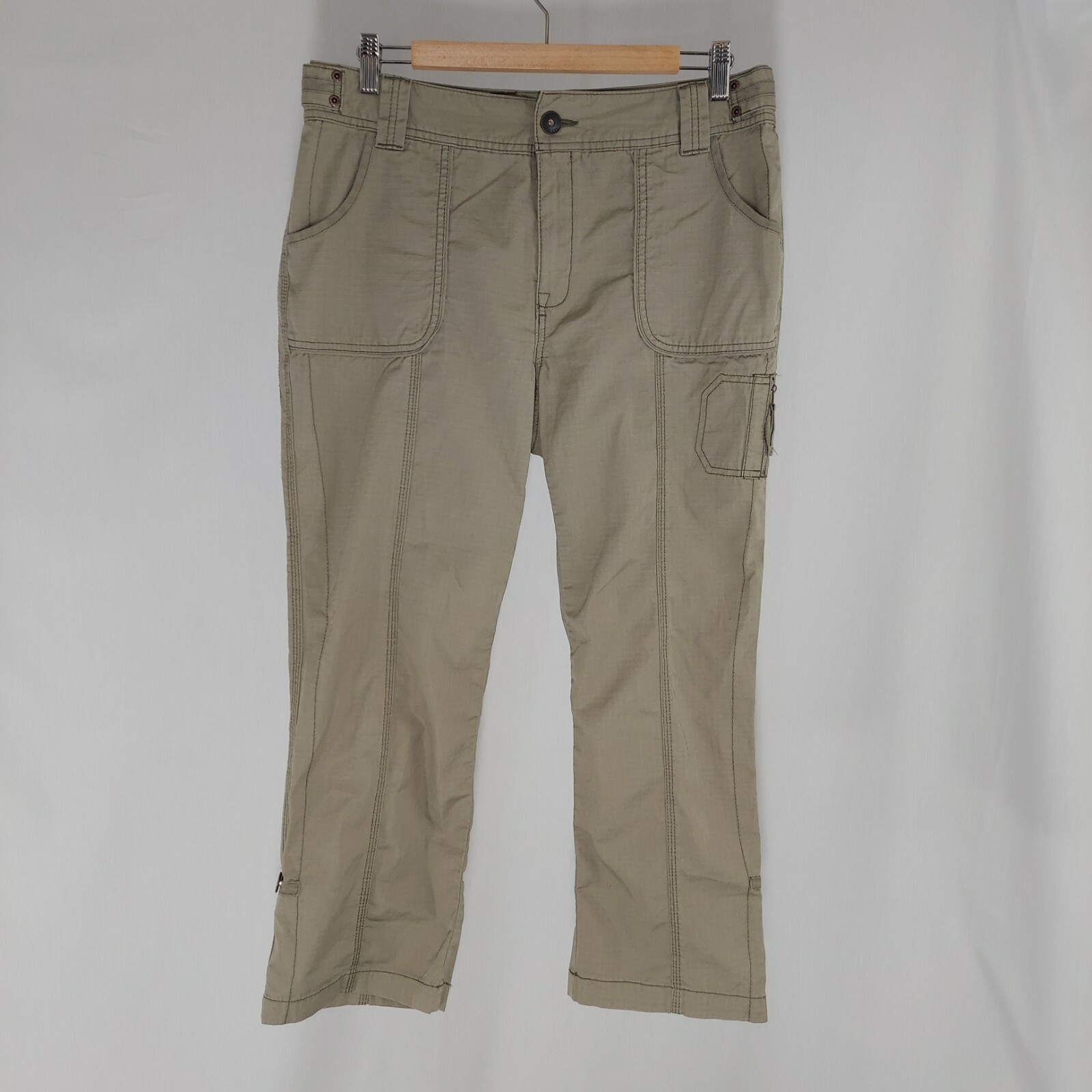 Eddie Bauer Mercer Crop Hiking Pants Womens TALL 10 Khaki Cotton
