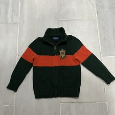 Polo Ralph Lauren Boys Sz 5 Sweater Green Orange Zip PRL Crest Rugby Cardigan