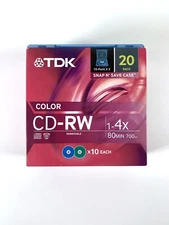New TDK CD-RW Color Rewritable 18 Pack 80 minutes 700 MB Snap N' Save Case