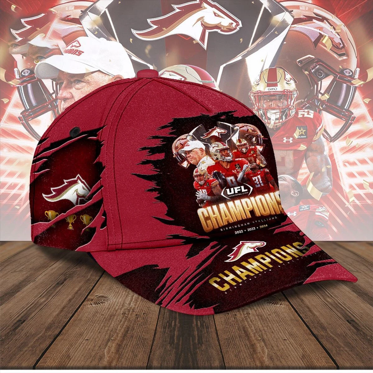 Birmingham Stallions UFL Champions 2024 Baseball Caps AOP, Gift For Fan, Summer Cap