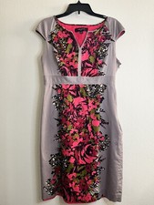 Nine West Sheath Pink And Grey Floral Dress Womens Size 10 Cap Sleeve Side Zip