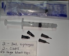 2 Syringes 3ml 3cc Caps 16ga needle Nails Rhinestone Crystals Glue Luer Lock