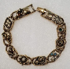 Vintage Signed Goldette Bee & Flower Victorian Revival Gold Tone Bracelet A242