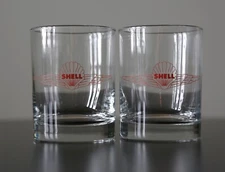 Vintage Pair Shell Aeroshell Petroleum 4" Drinking Glass Advertising Tumbler 