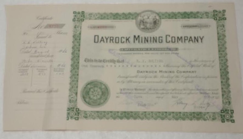 1946 DAYROCK MINING CO 100sh ctf#4773 w/seal, stamps, EXCELLENT RARE Some wear
