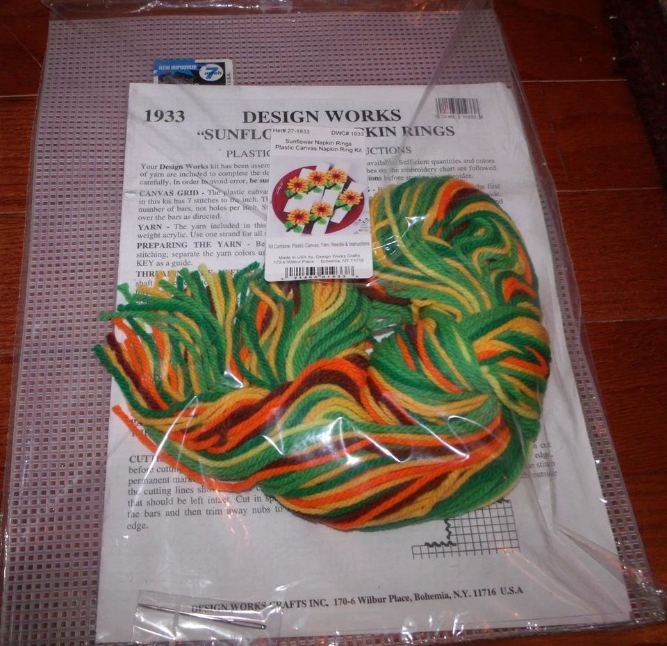 Design Works SUNFLOWER NAPKIN RINGS Plastic Canvas Kit Makes 6 - Image 2 of 2