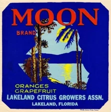 Moon Brand Lakeland Florida Orange Citrus Fruit Retro Crate Label Art Print