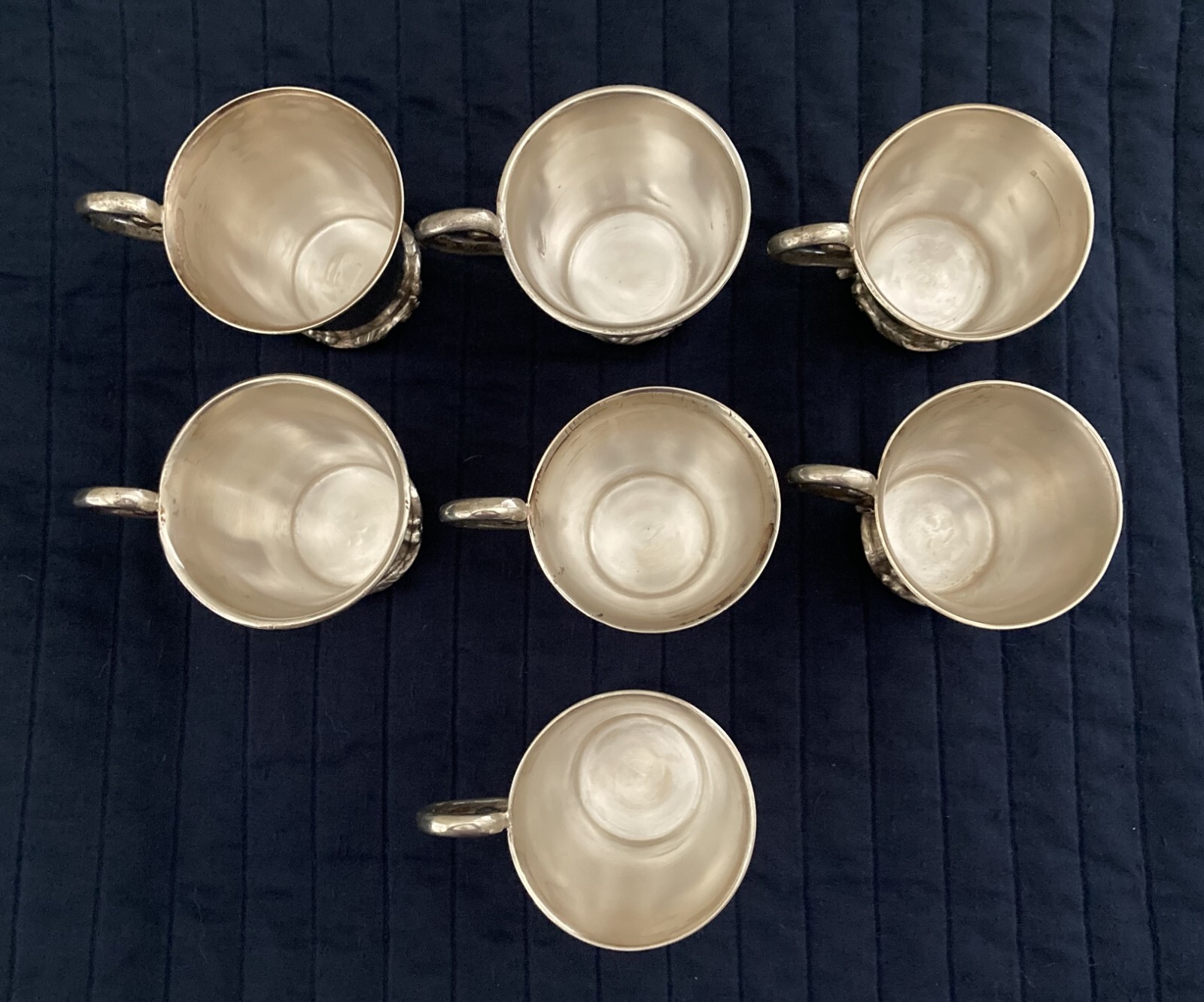Seven sterling silver punch cups with decorative band, holds 4 oz