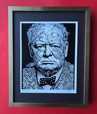 AIDAN FLUX | Hand Signed Authentic Print Framed WINSTON CHURCHILL COA
