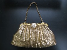 Whiting Davis Handbag, Gold Mesh Clutch with Chain, Vintage Clutch Handbag