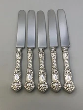Bridal Rose by Alvin Sterling Silver group of 5 Luncheon Knives 8 5/8", mono H
