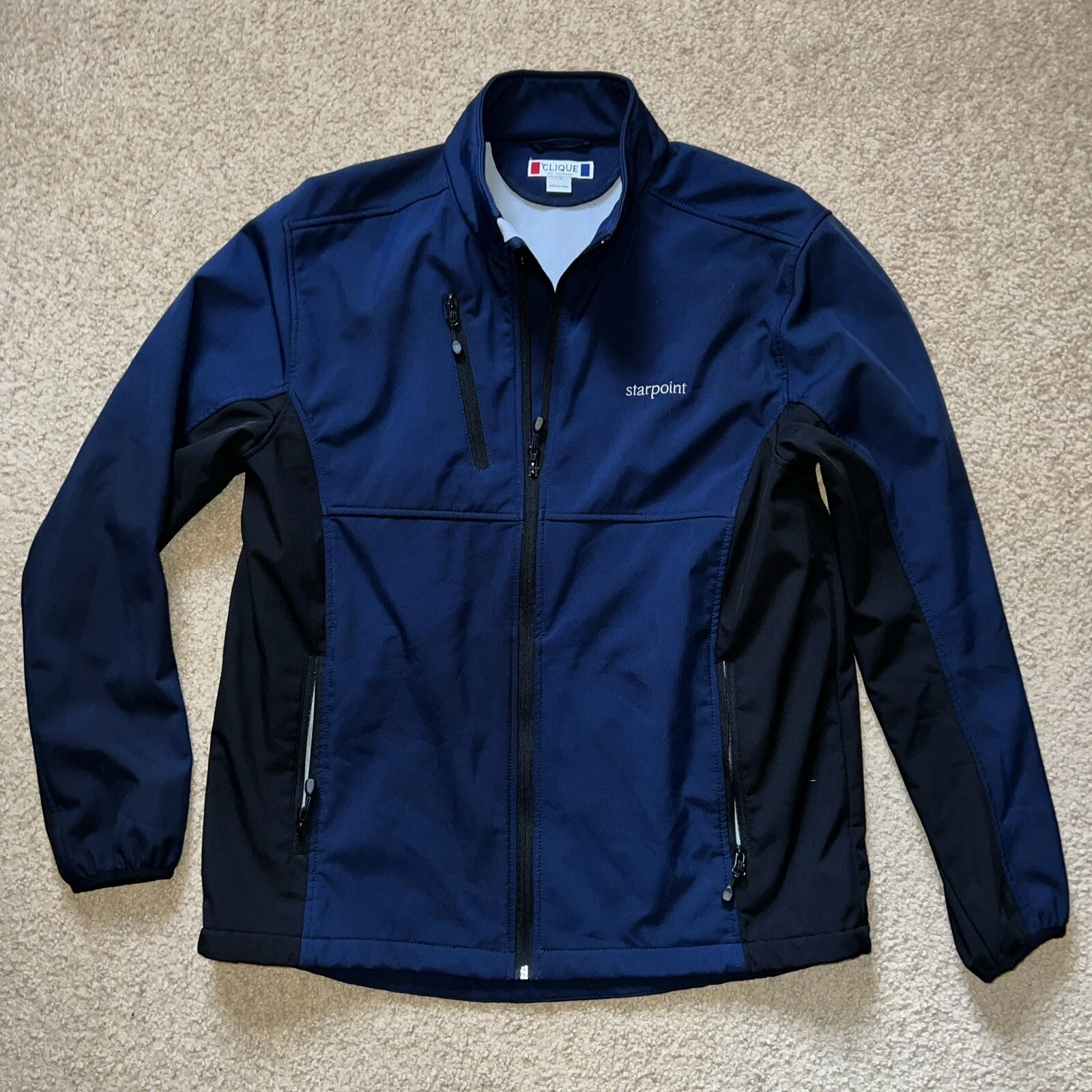 Nice Used Men's Clique Softshell Fleece Jacket, Navy Blue Black Starpoint