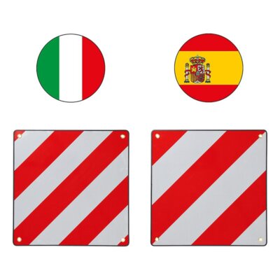 Alu-Warntafel 50x50cm für Italien/Spanien 2 in 1 Reflektierend rot-weiß 