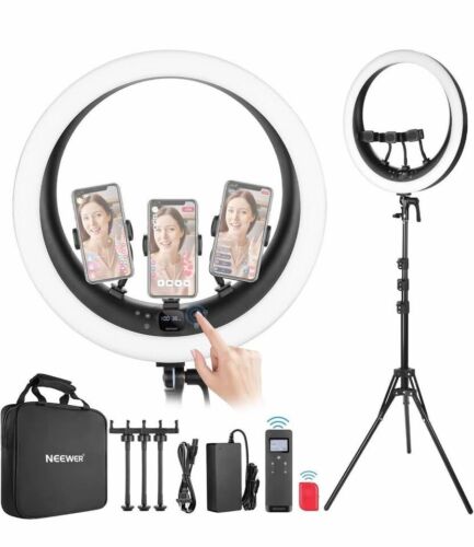NEEWER Ring Light RP18H 18” with Stand and 3 Phone Holders, 2.4G, Touch Control