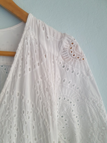 JAASE Maxi Dress XS Extra Small White Eyelet Embroidered Tiered Boho Gypsy Flowy - Picture 10 of 24