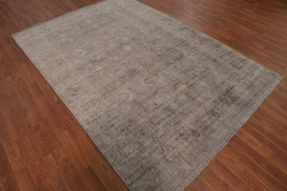 Gray Transitional Silk Carpet Handmade Oushak Style Area Rug 6x8 Ft Bedroom Rug - Image 4 of 4