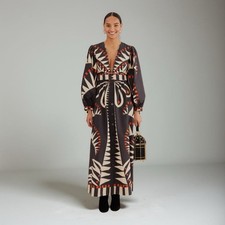 Farm Rio Coconut Grove Puff Sleeve Maxi Dress Size Small EUC Statement