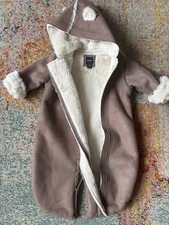 Baby Gap Brown Faux Suede White Fur Pram Suit Snow Suit 6-12 Months 
