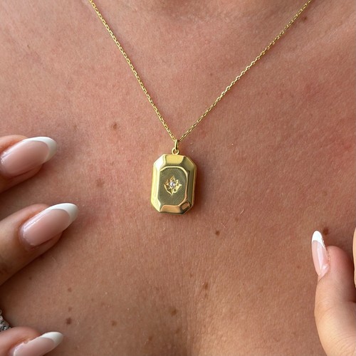 14k Gold Lab-Created Diamond North Star Locket Pendant Necklace for Women Her - Picture 3 of 5