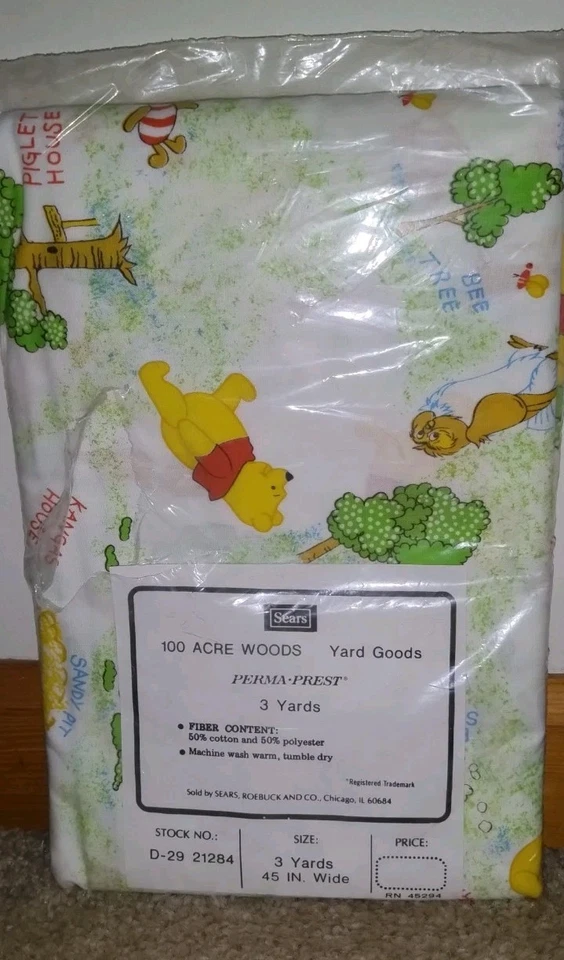 Winnie Puuh 100 Hektar Holz Kinderzimmer Stoff SELTEN 3 YARDS 45" breit, NEU in Verpackung.