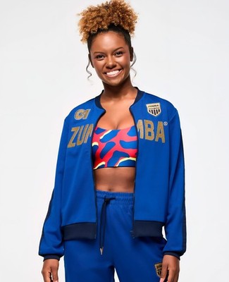 Zumba Women's M Blue/Gold Logo Full Zip Track Jacket Polyester Knit