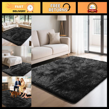 Soft Fluffy Shag Area Rug 5x8 - Black Bedroom, Living Room, Entryway Decor