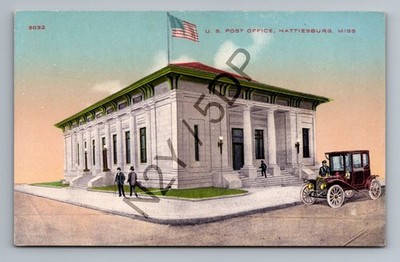 Hattiesburg, MS US Post Office Vintage Postcard S. H. Kress & Co. 1910s Car
