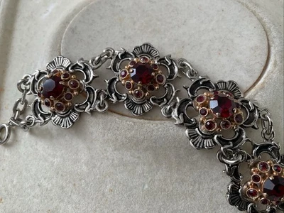 Trachten Armband Silber Gold Farbig rote Steine Oktoberfest Schmuck  - Bild 1 von 4