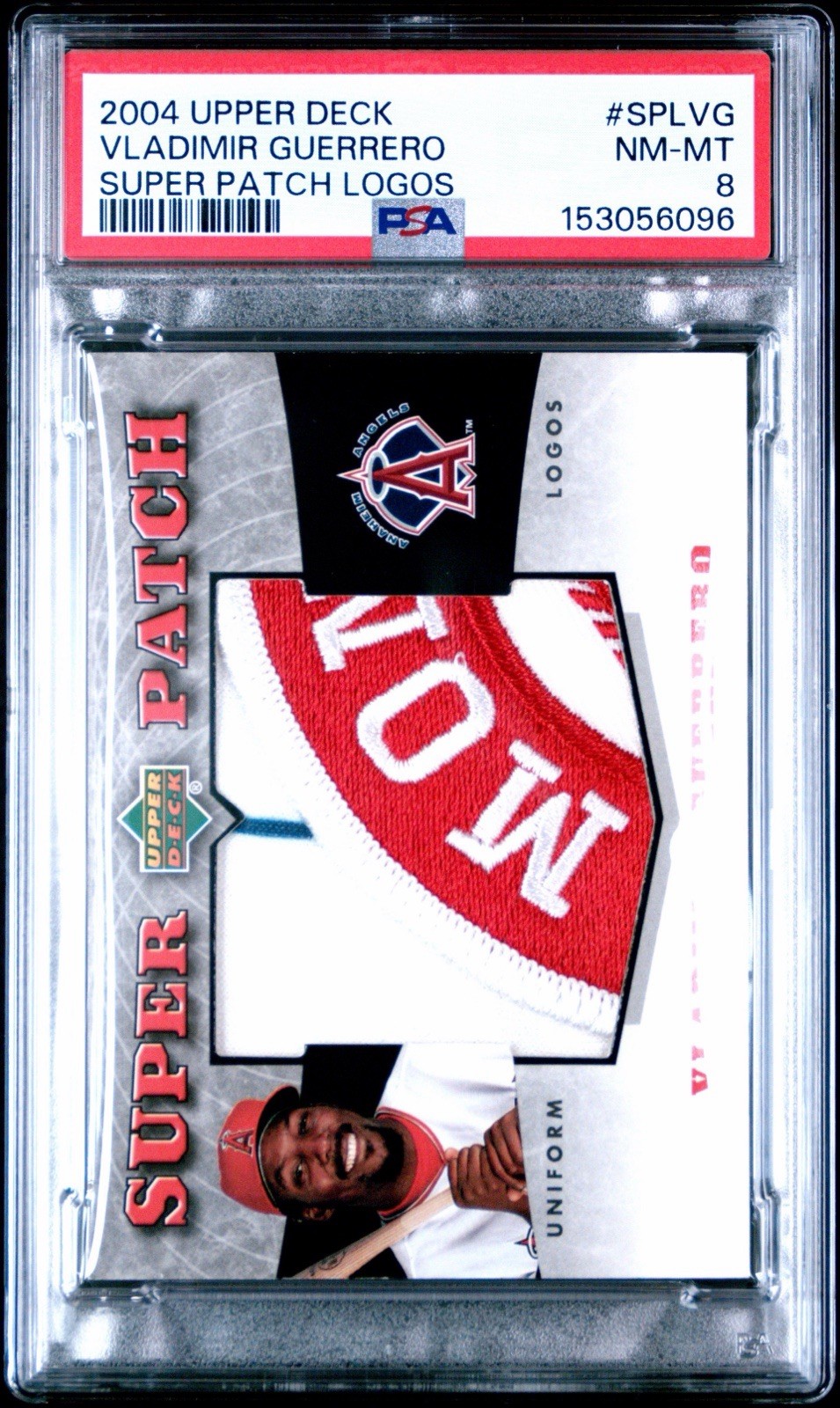 2004 VLADIMIR GUERRERO UPPER DECK GAME USED SUPER PATCH LOGOS PSA 8 *RARE*