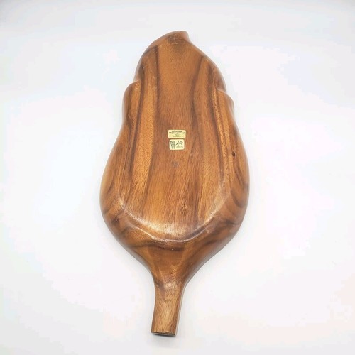 Vintage Alii Woods Leaf Shaped Monkeypod Dish 3 Compartments Hawaii - Picture 3 of 6