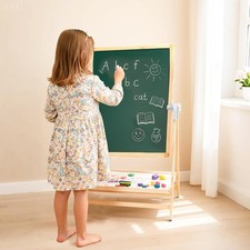 Kids Art Easel w Magnetic Whiteboard Double Sided Adjustable Drawing Easel Board
