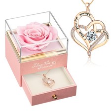 WILDLOVE Pink Rose with I Love You for Forever Heart, Flower Gifts for Women,...