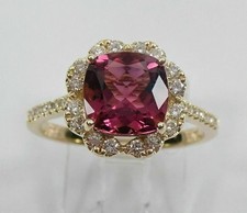 2.50Ct Cushion Cut Pink Tourmaline Halo Engagement Ring 14k Yellow Gold Plated