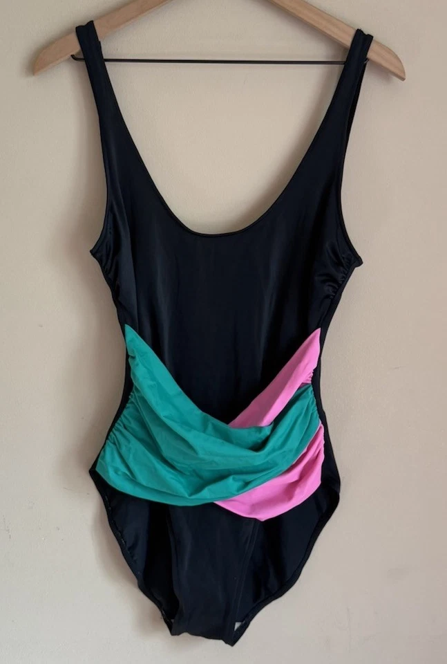 Traje de baño Catalina vintage de una pieza años 80 90 negro sin mangas para mujer talla 12 14 Foto 2 de 4