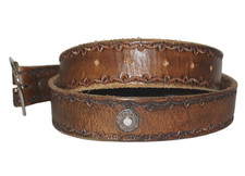 80's Vintage ARTISAN CRAFTED Patina Brown Tool-Stamped Leather Belt 34-38"