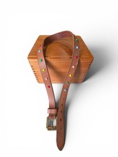 Little Girls Leather Belt Gymboree XXSS 28-29" Medium Brown W/ Rainbow Dot Beads