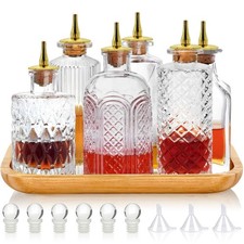 LINALL Bitters Bottle Set of 6 - Glass Vintage Bottles with Tray Decorative Bott