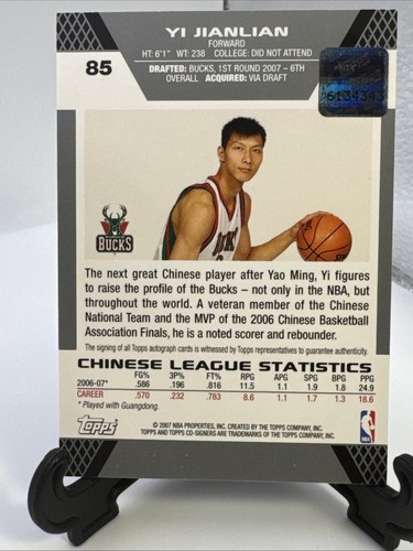 2007 Topps Co-Signers Yi Jianlian Auto SP #85 - Picture 6 of 10