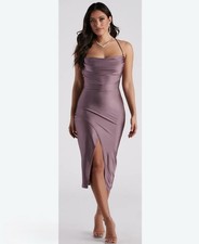 Windsor Ever So Chic Wrap Front Midi Dress Smooth Lavender Satin Size Small 