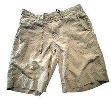 VTG Polo Ralph Lauren Sz 32 Linen Silk Blend Drawstring Short Tan Khaki F/F D8