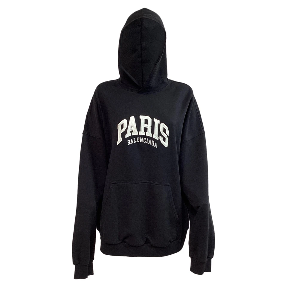 Sudadera con capucha Balenciaga de corte ancho en algodón negra para mujer talla 2