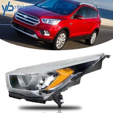 Left Side Projector Headlight For Ford Escape 2017-2019 Chrome Halogen w/LED DRL