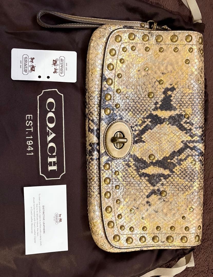 COACH Python Leather Clutch Bag Gold Studded Limi… - image 2