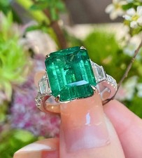 5.50 Ct Emerald Cut Natural Emerald Wedding Diamond Ring 14K White Gold