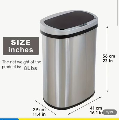 Motion Sensor Trash Can 13 Gallon Garbage Automatic Stainless Steel Touchless