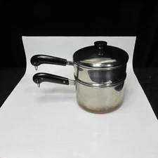 Revere Ware 3 Quart Copper Clad Sauce pan double boiler Lid pre 1968 USA nice