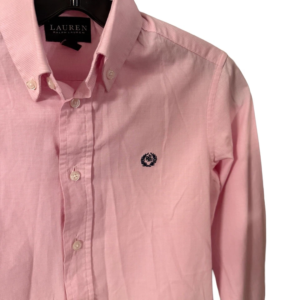 Camisa masculina Ralph Lauren etiqueta preta rosa e branca com botões tamanho 10 NOVA - Imagem 3 de 4