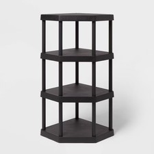 4 Tier Plastic Corner Shelf Unit Black - Brightroom
