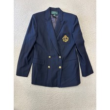 Ralph Lauren Womens Double Breasted Crown Crest Wool Blazer Jacket Size 12